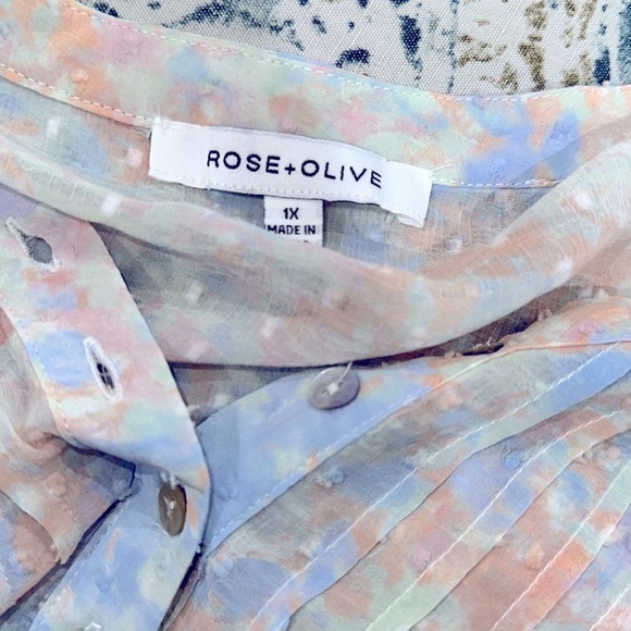Rose & Olive Multicolor Pleated Blouse size 1X - Picture 6 of 7